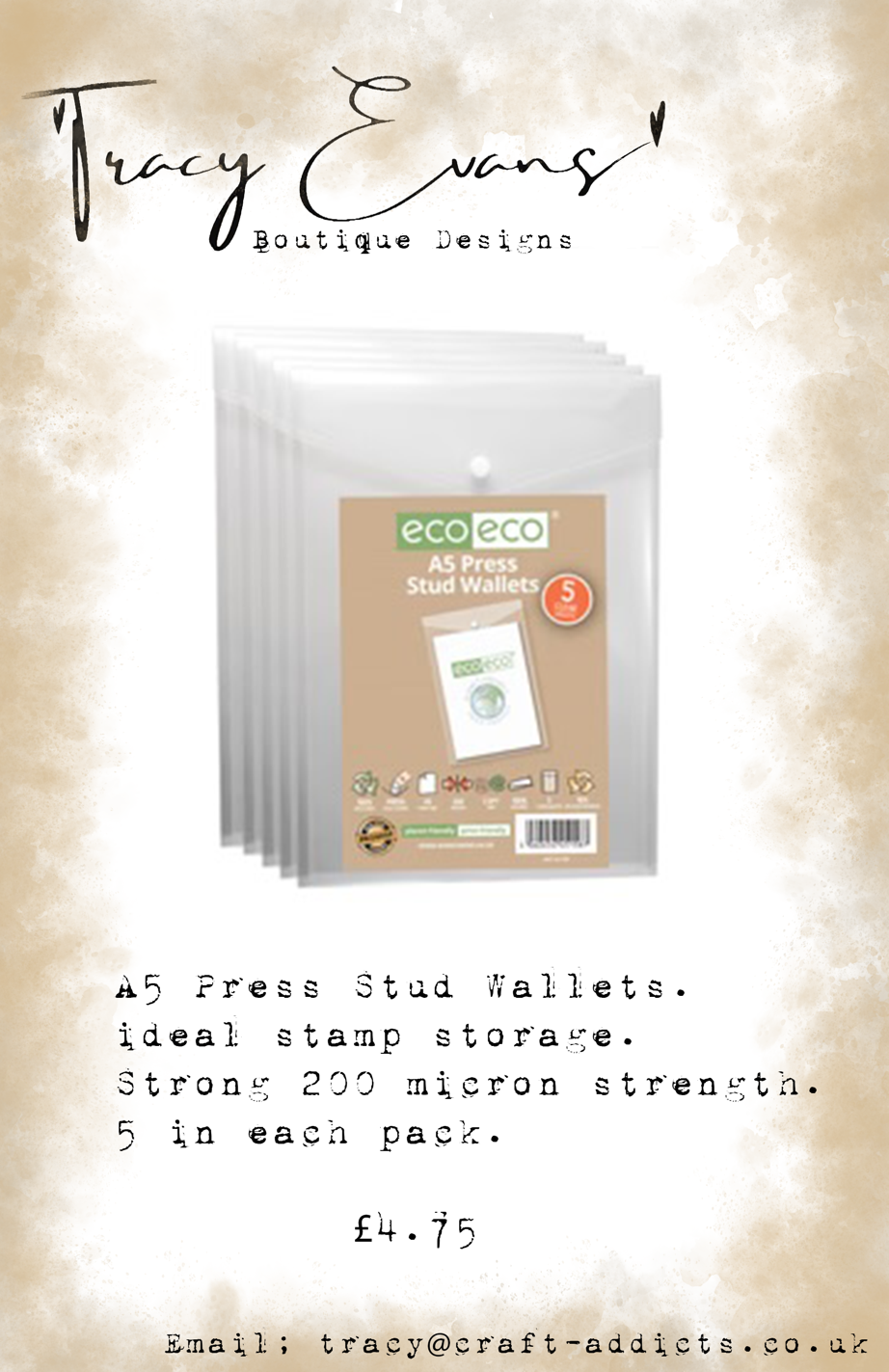 AC002 - A5 press stud wallets ideal for stamp storage 5 per pack