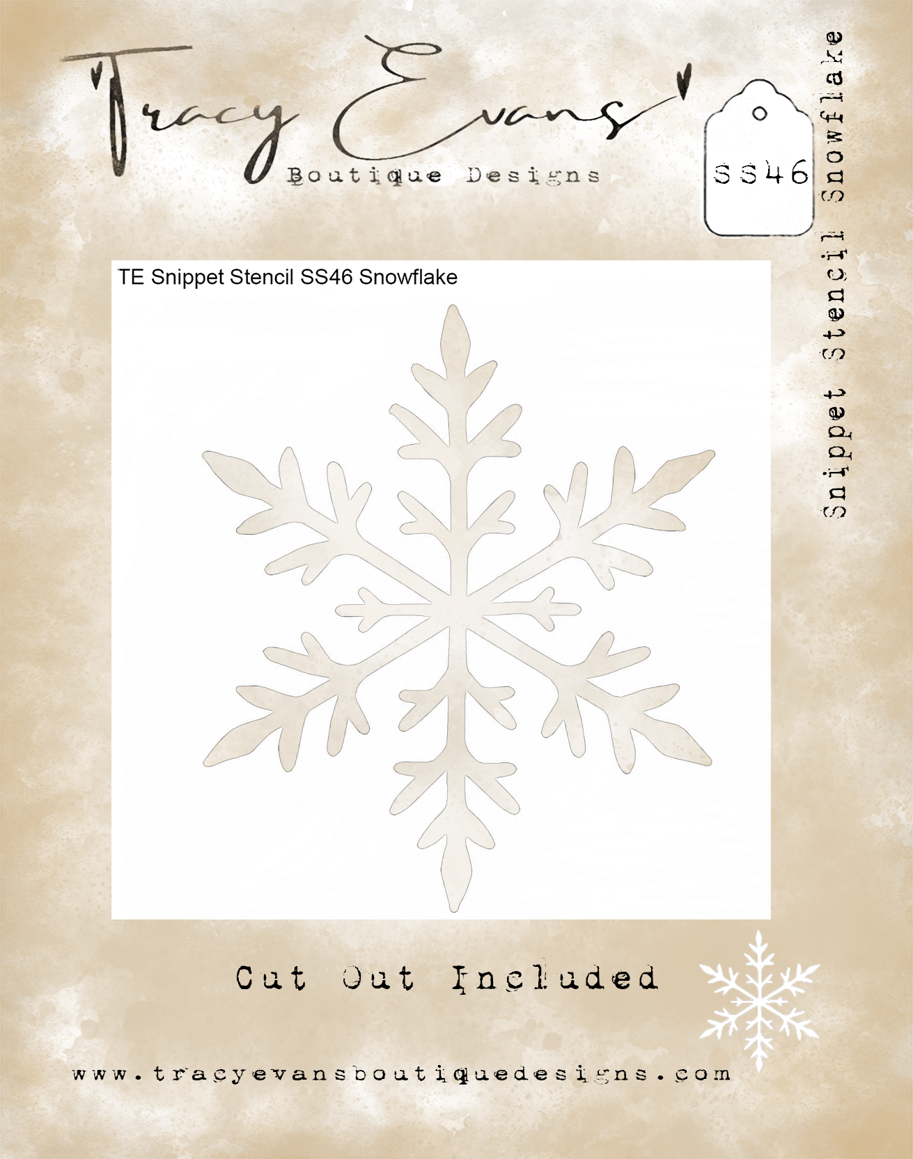 SS046 - Snippet Stencil Snowflake 4 x 4 inches Cut Out Included