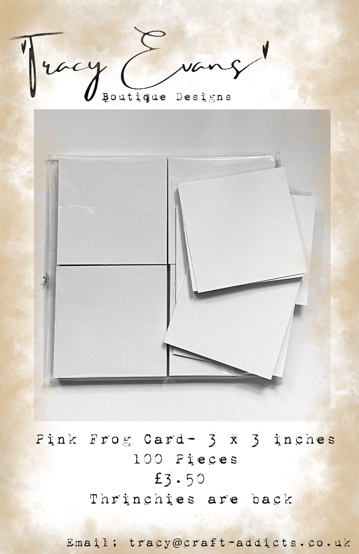 CA003 - 3 x 3 inch Card Pieces Pink Frog 300gsm Card - 100 pieces per pack (Thrinchies Are Back)