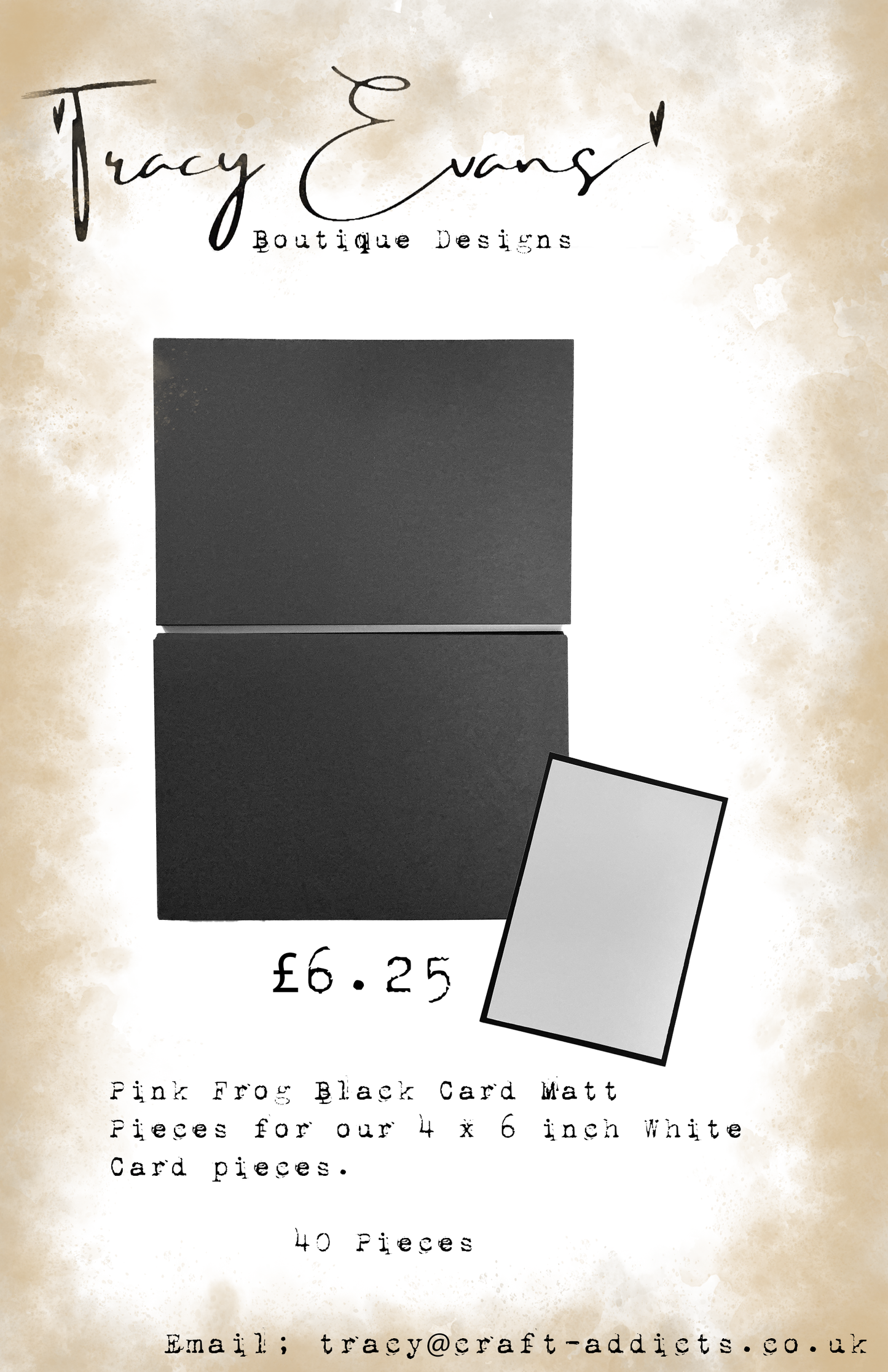 CA007 - True Black - Matt Pieces for our 4 x 6 inch Card Pieces. Creating a perfect Matt/layer for our cards. 40 pieces per pack.