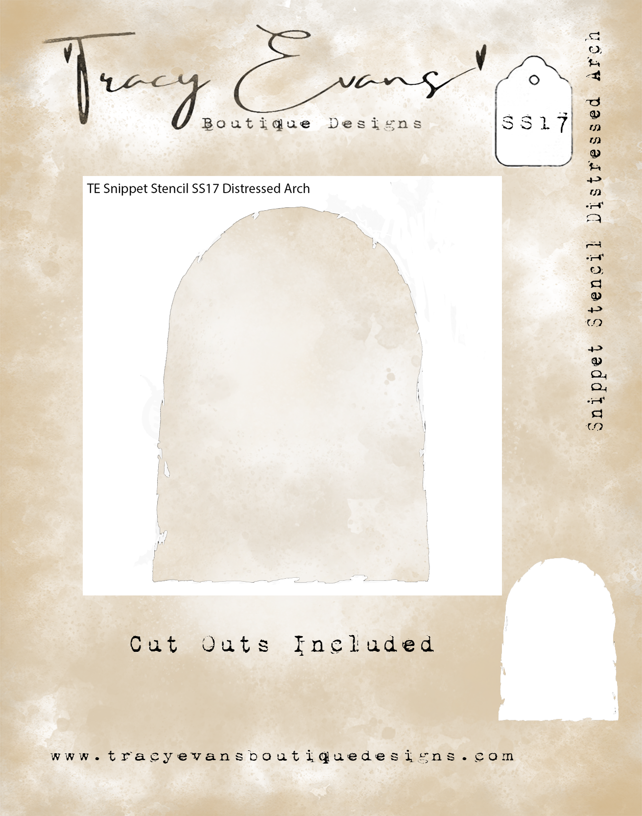 SS017 - Snippet Stencil "Distressed Arch" 4 x 4 inches *Cut Out Included”