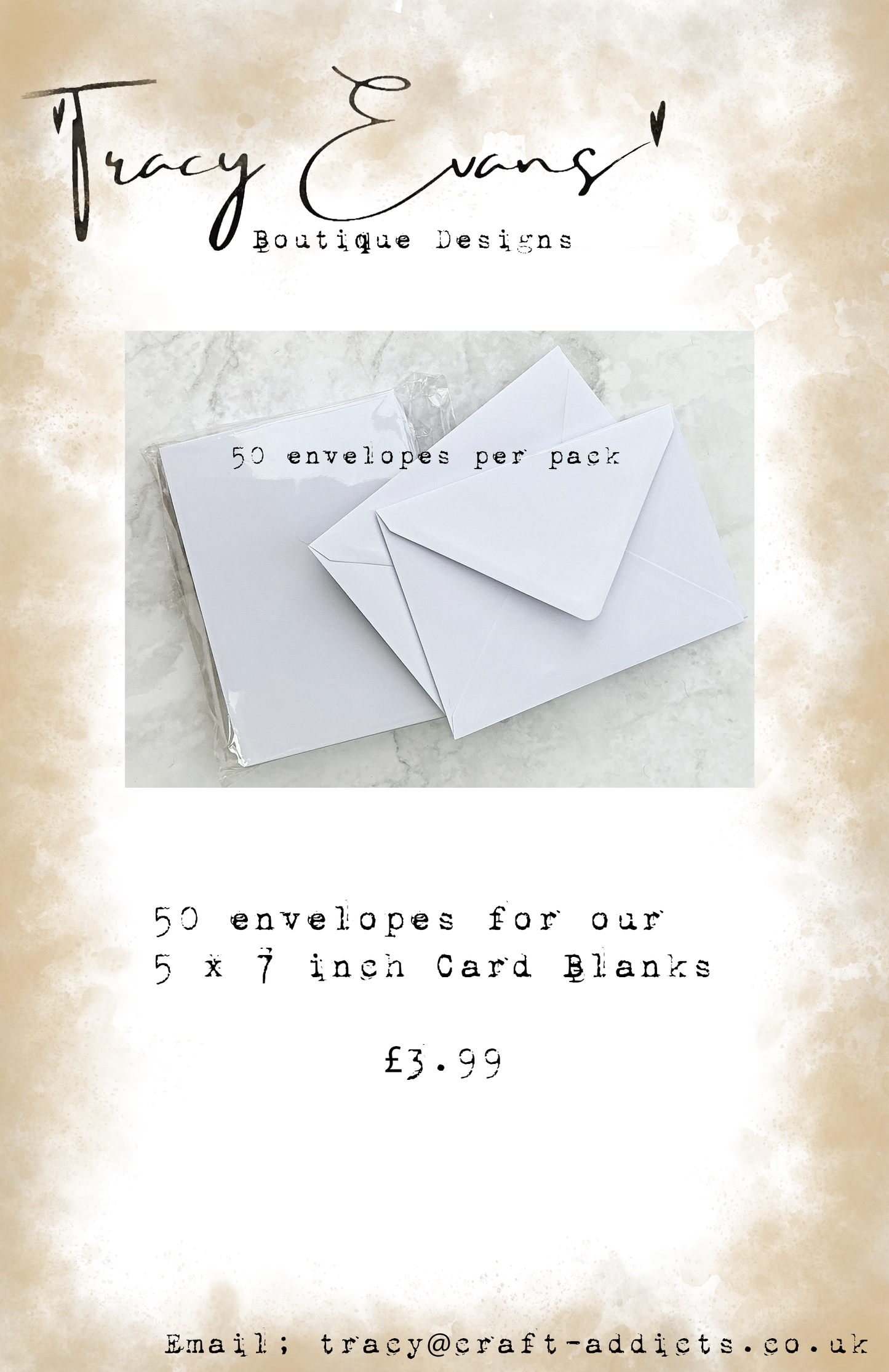 CA008 - White Envelopes for our 5 x 7 inch card blanks . 50 per pack