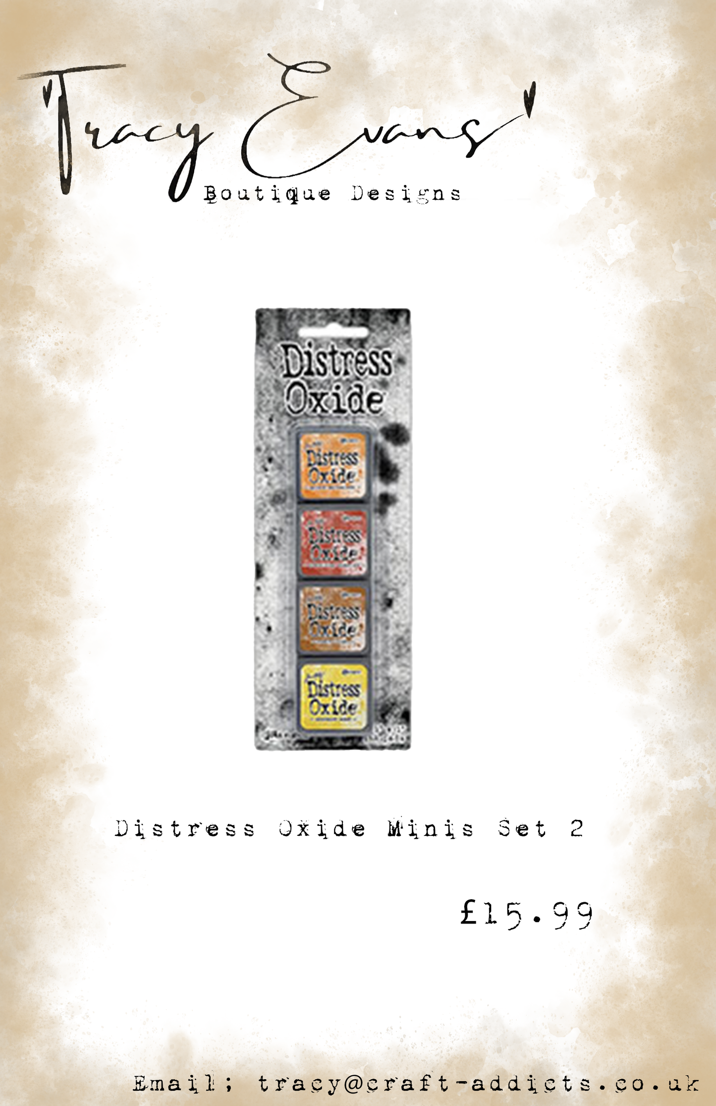 DI050 - Mini Distress Oxide Pad Kit 2 - Spiced Marmalade, Crackling Campfire, Rusty Hinge, Mustard Seed