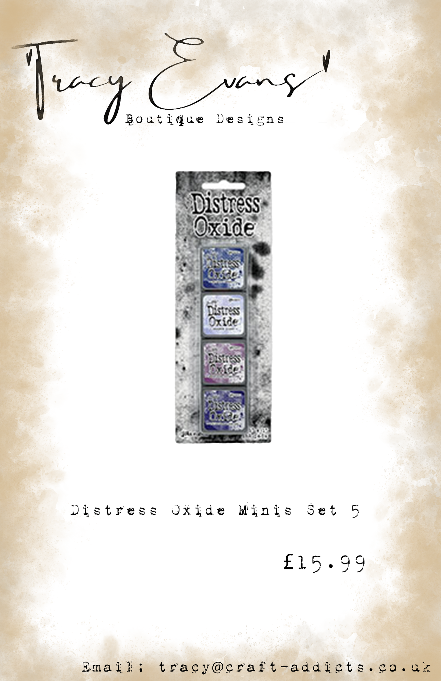 DI053 - Mini Distress Oxide Pad Kit 5 - Prize Ribbon, Shaded Lilac, Seedless Preserves, Villainous Potion