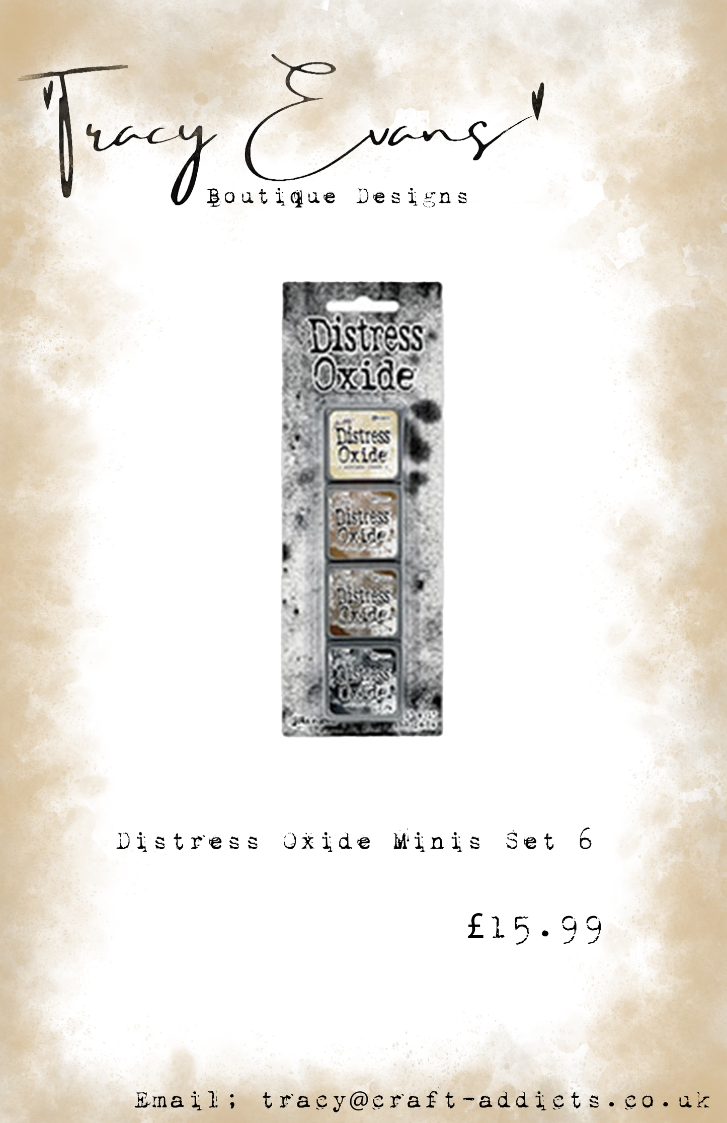 DI054 - Mini Distress Oxide Pad Kit 6 - Antique Linen, Vintage Photo, Walnut Stain, Black Soot