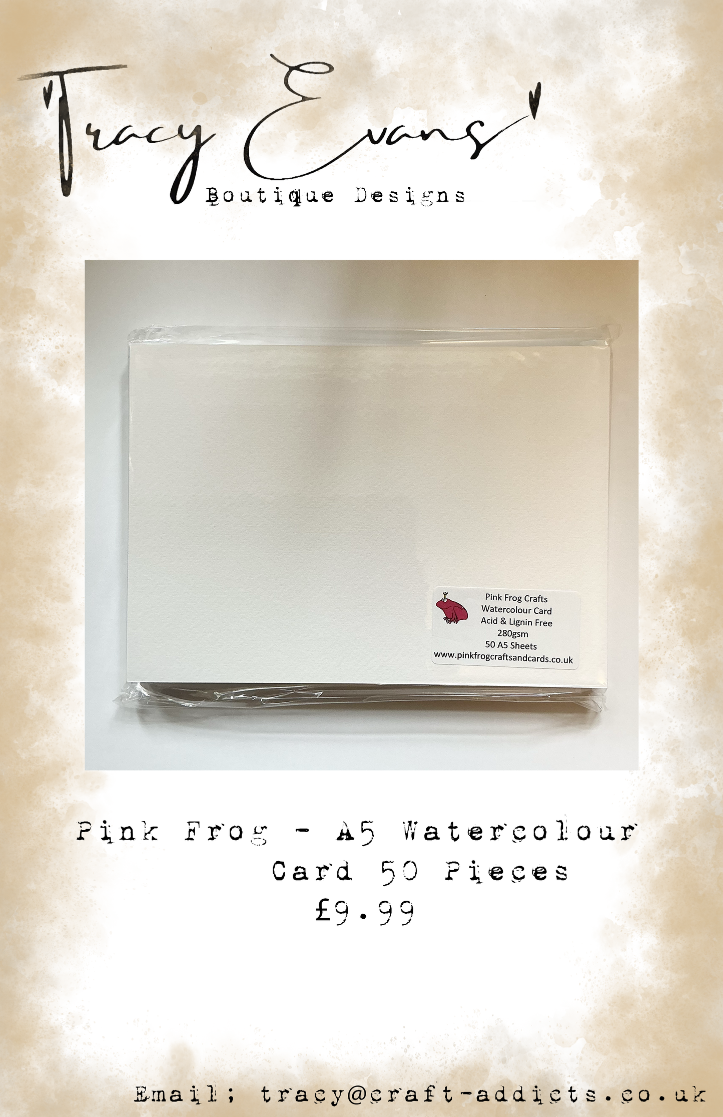 CA011 - Pink Frog Watercolour A5 Card 280gsm - 50 per pack Acid/Lignin Free