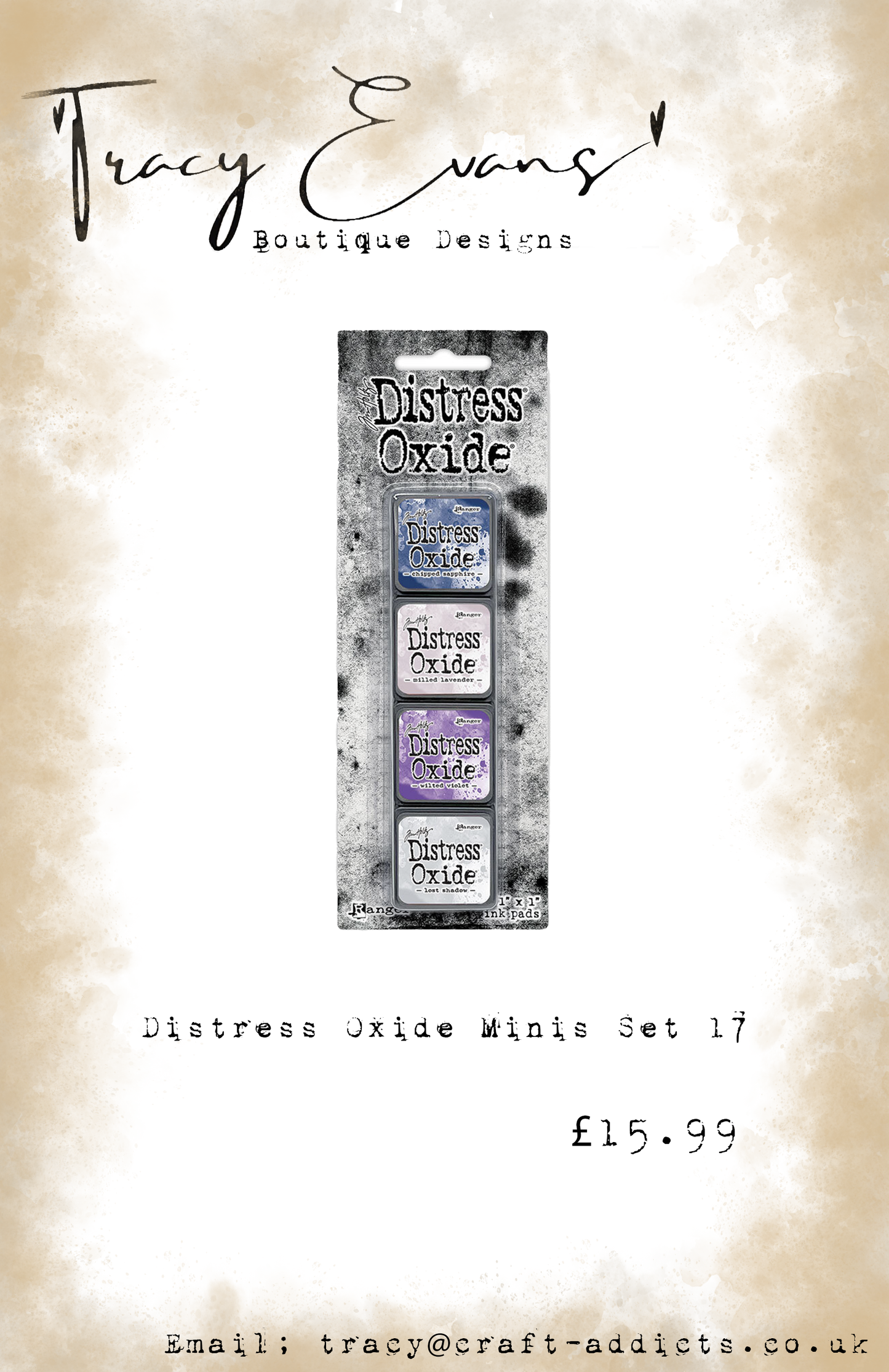 DI076 - Mini Distress Oxide Pad Kit 17 - Chipped Sapphire, Milled Lavender, Wilted Violet, Lost Shadow
