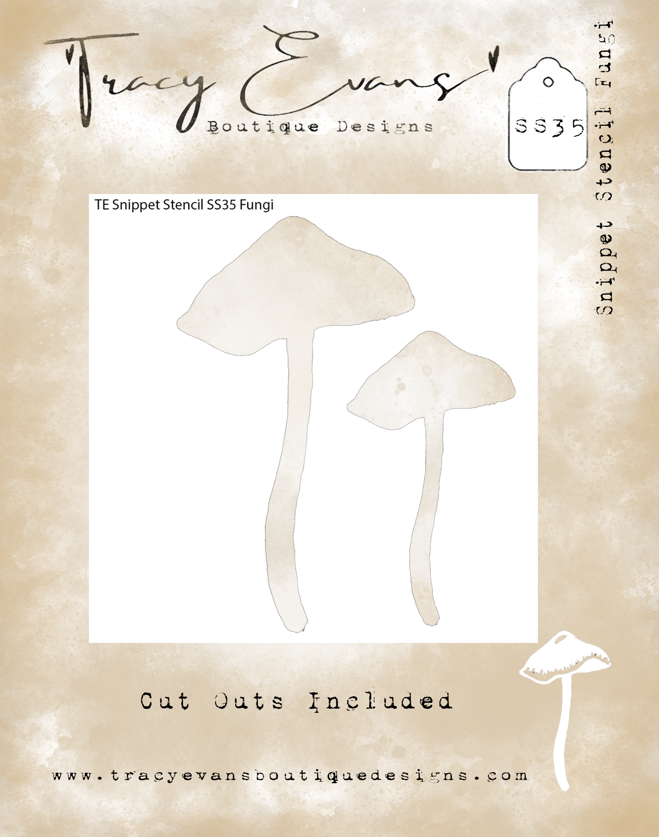 SS035 - Snippet Stencil Fungi 4 x 4 inches Cut Out Included