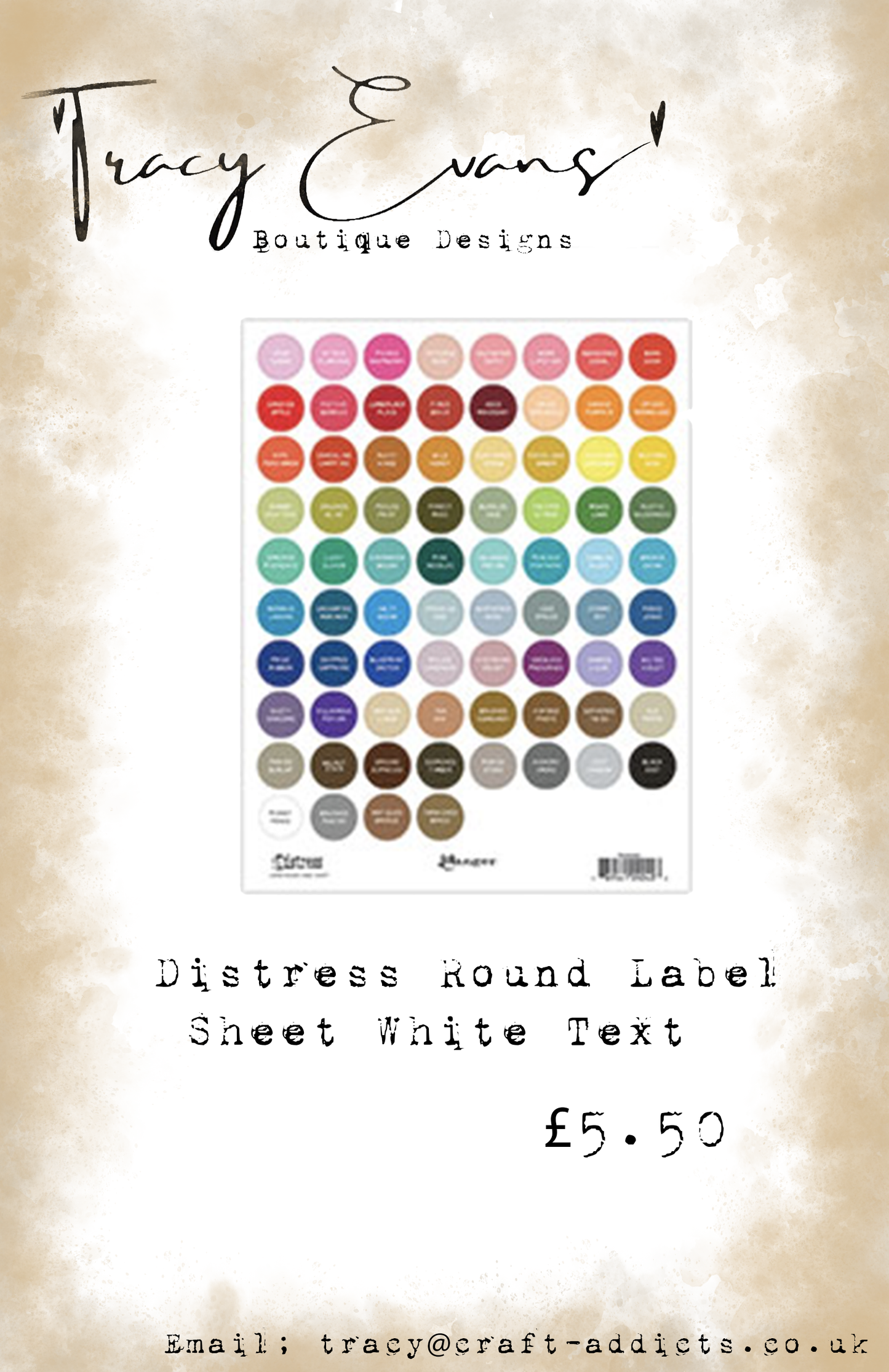DI087 - Distress Large Round Label White Text