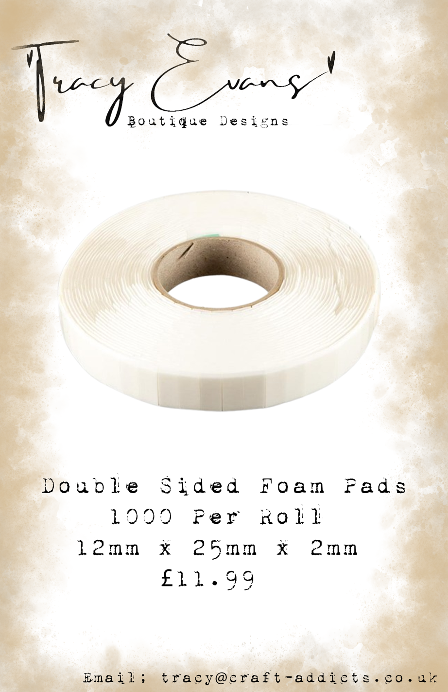 AC001 - Double sided foam pads 1000 per roll 12mm x 25mm x 2mm