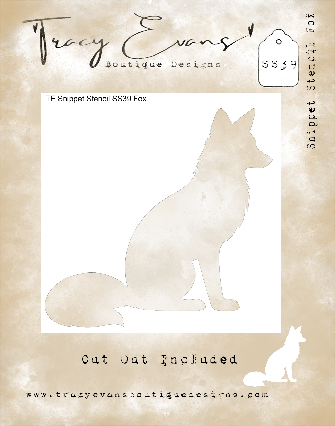 SS039 - Snippet Stencil "Fox" 4 x 4 inches Cut Out Included