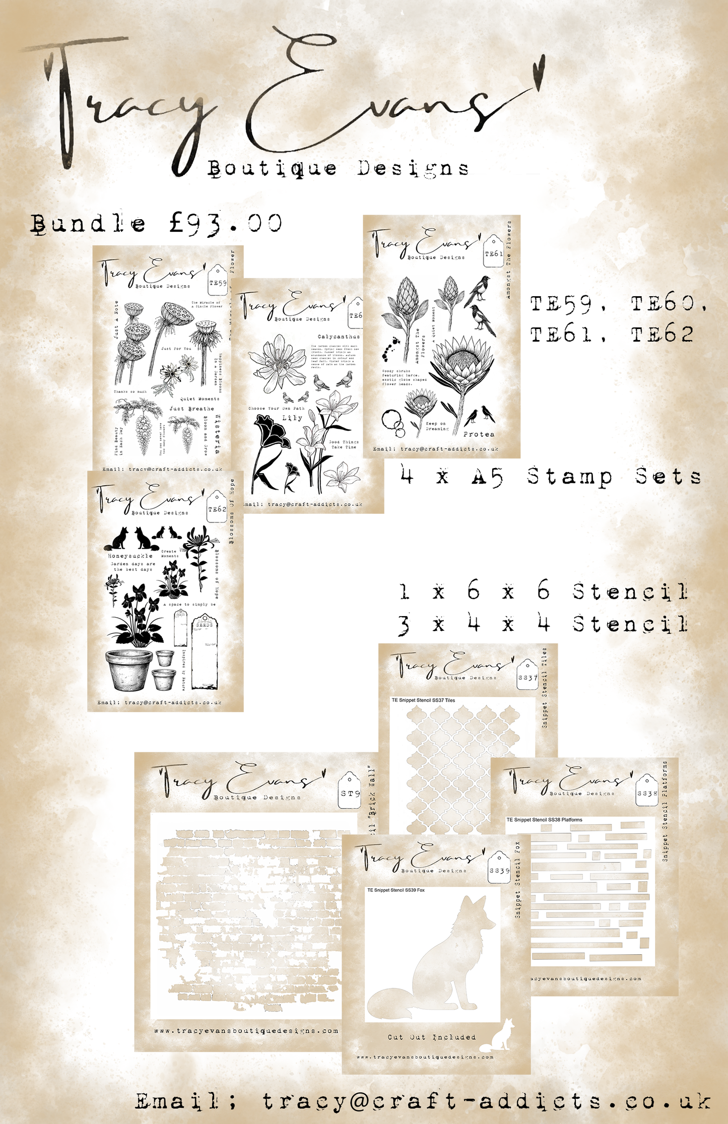 B026 - Bundle of Stamps TE59, TE60, TE61, TE62 A5 Stamps Plus ST009, SS37, SS38, SS39