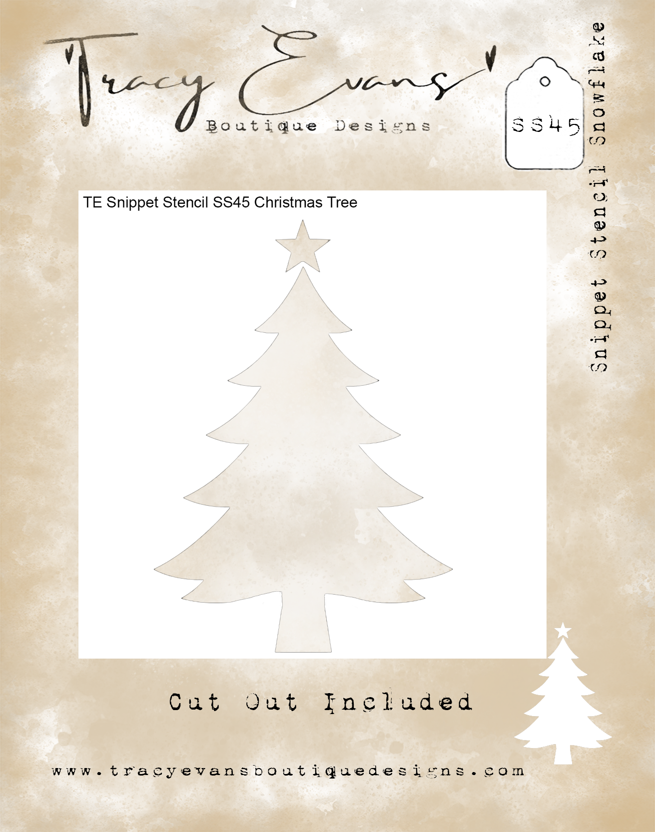 SS045 - Snippet Stencil Christmas Tree 4 x 4 inches Cut Out Included