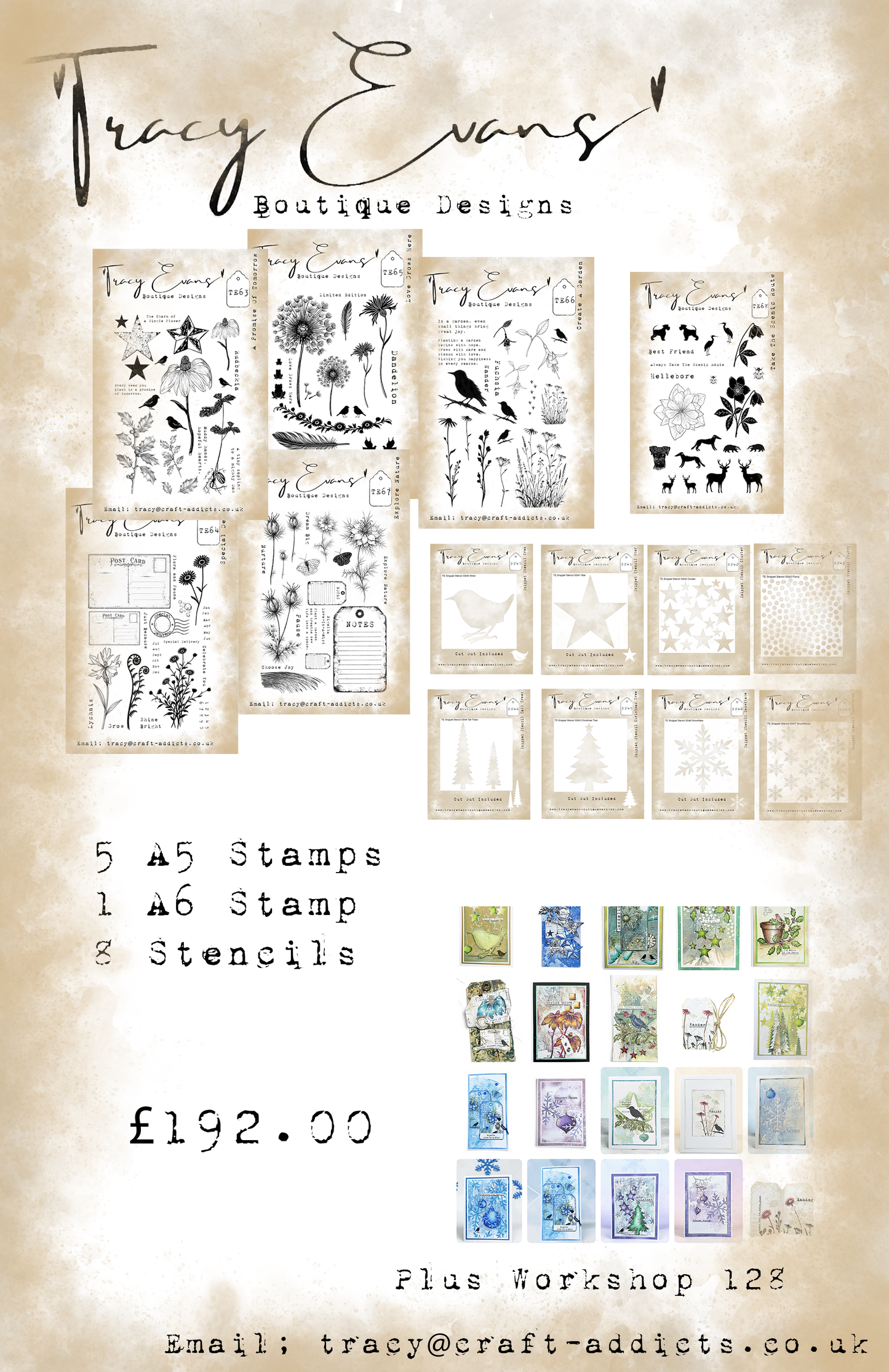 B029 - Bundle of Stamps and Stencils TE63, TE64, TE65, TE66, TE67, TE68 plus SS40-SS47 plus Workshop 128