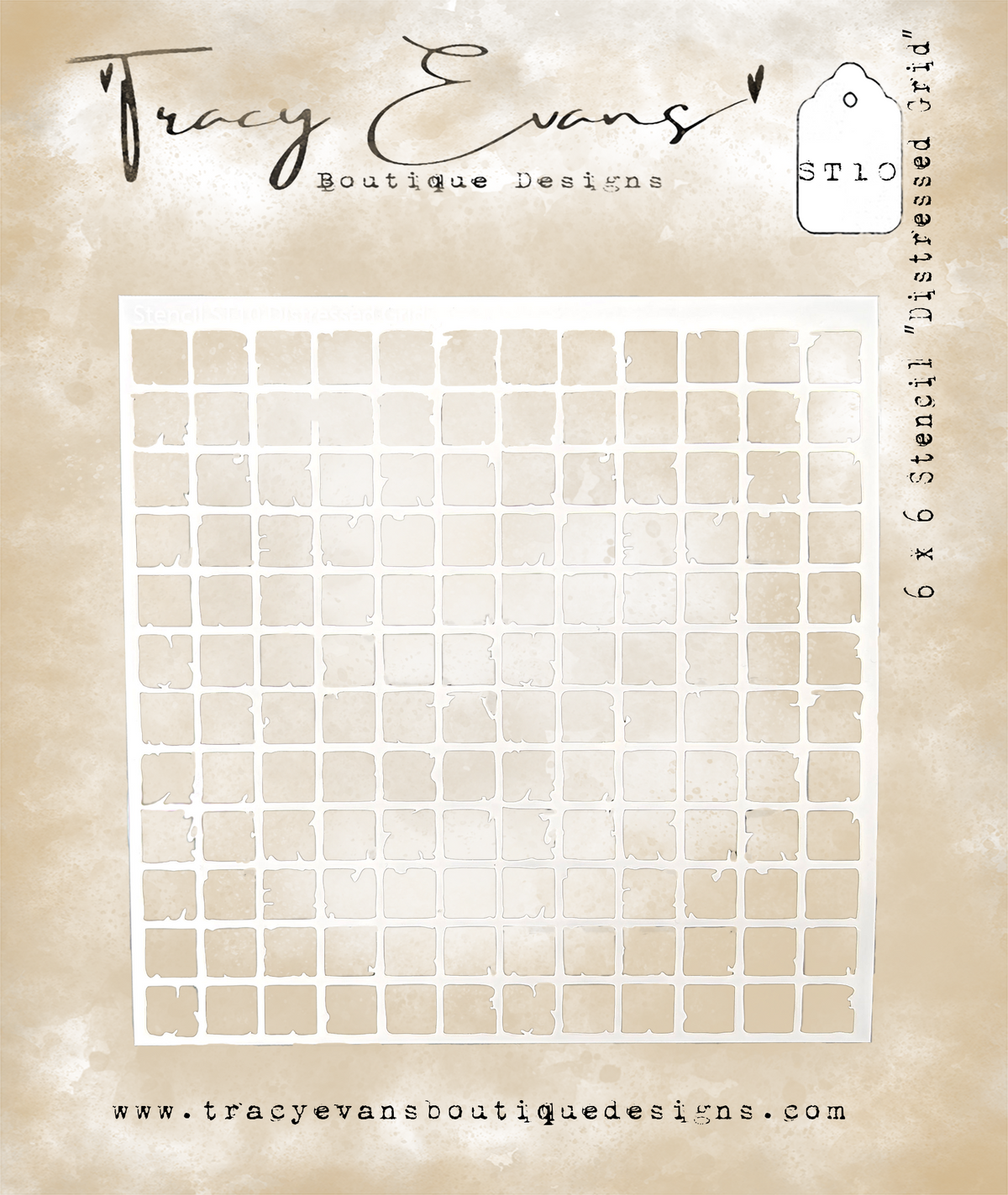 ST010 - Stencil Distressed Grid 6 x 6 inch Stencil