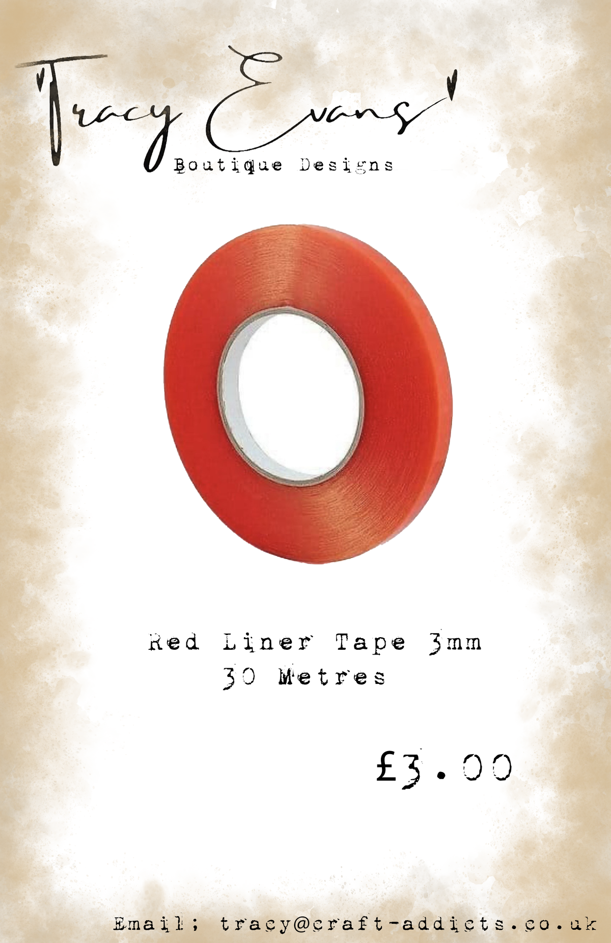 AC023 - Red Liner Tape 3mm 30 Metres