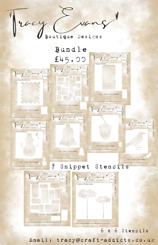 B018 - Bundle of Stencils SS23-SS29 plus ST4 Batch and ST5 Daisy Daisy 6 x 6 Stencils