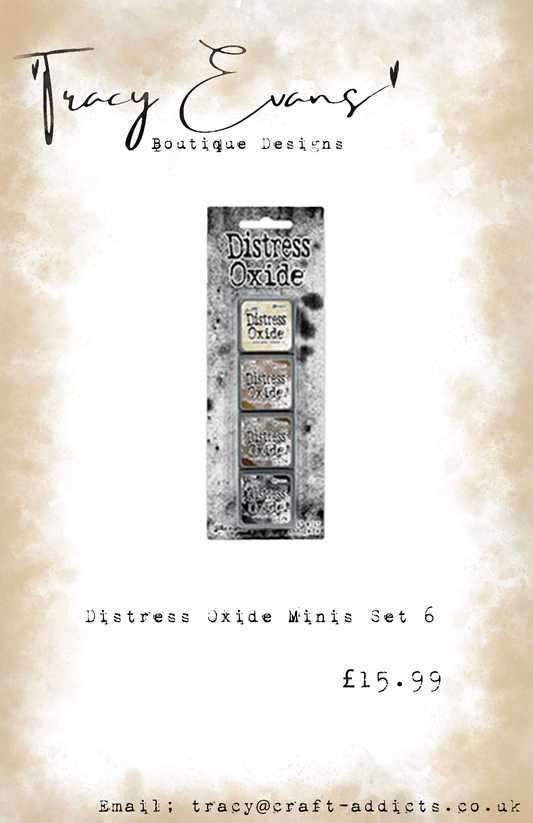 DI054 - Mini Distress Oxide Pad Kit 6 -  Antique Linen, Vintage Photo, Walnut Stain, Black Soot