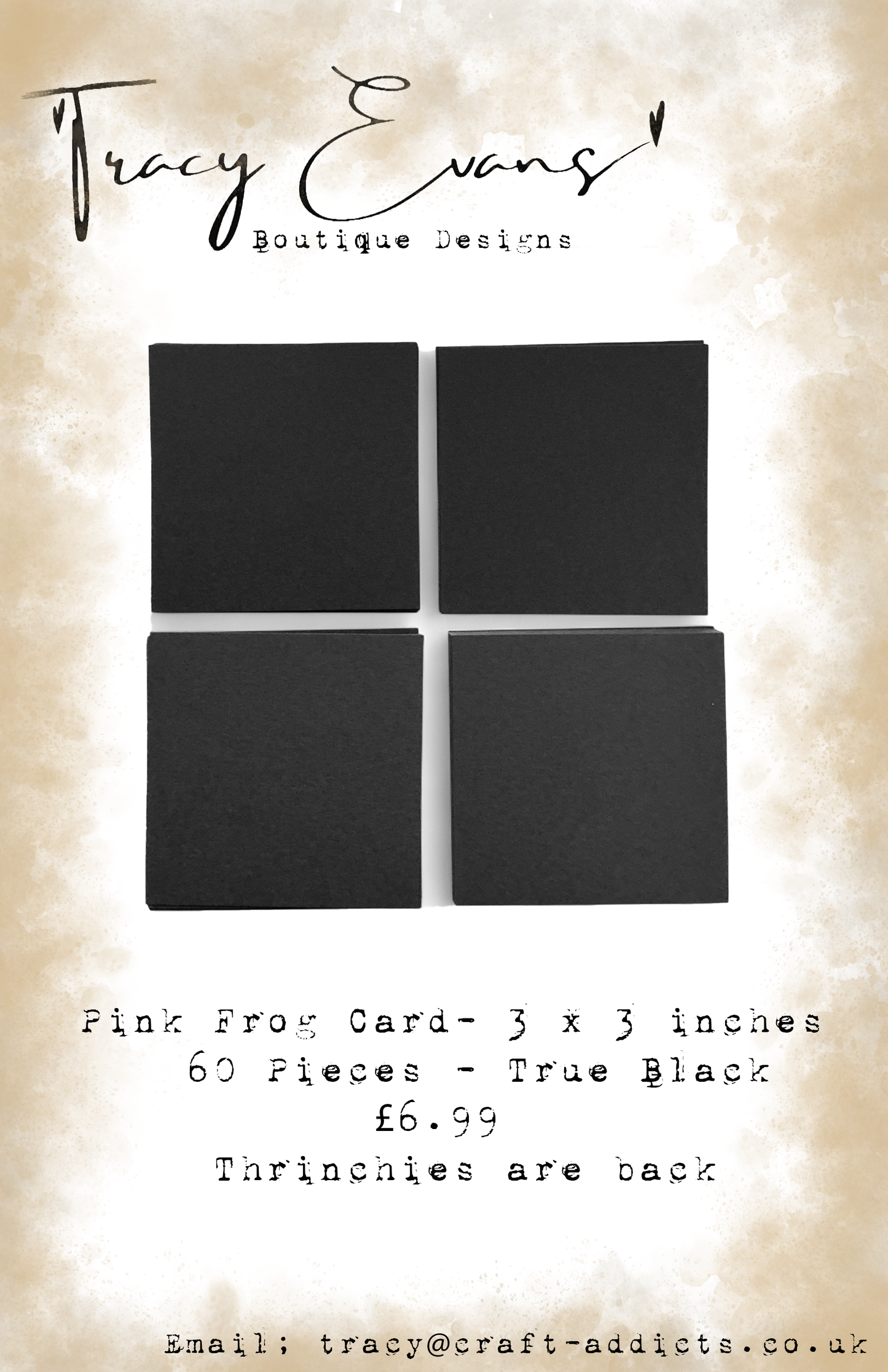 CA014 - 3 x 3 inch Card Pieces Pink Frog 300gsm True Black Card -  60 per pack (Thrinchies are back)