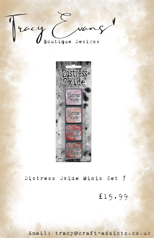 DI063 - Mini Distress Oxide Pad Kit 7 - Kitsch Flamingo, Saltwater Taffy, Candied Apple, Fired Brick