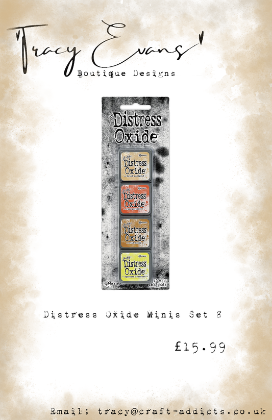 DI064 - Mini Distress Oxide Pad Kit 8 - Dried Marigold, Ripe Persimmon, Wild Honey, Squeezed Lemonade