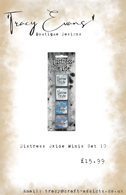 DI066 - Mini Distress Oxide Pad Kit 10 -  Speckled Egg, Tumbled Glass, Mermaid Lagoon, Faded Jeans