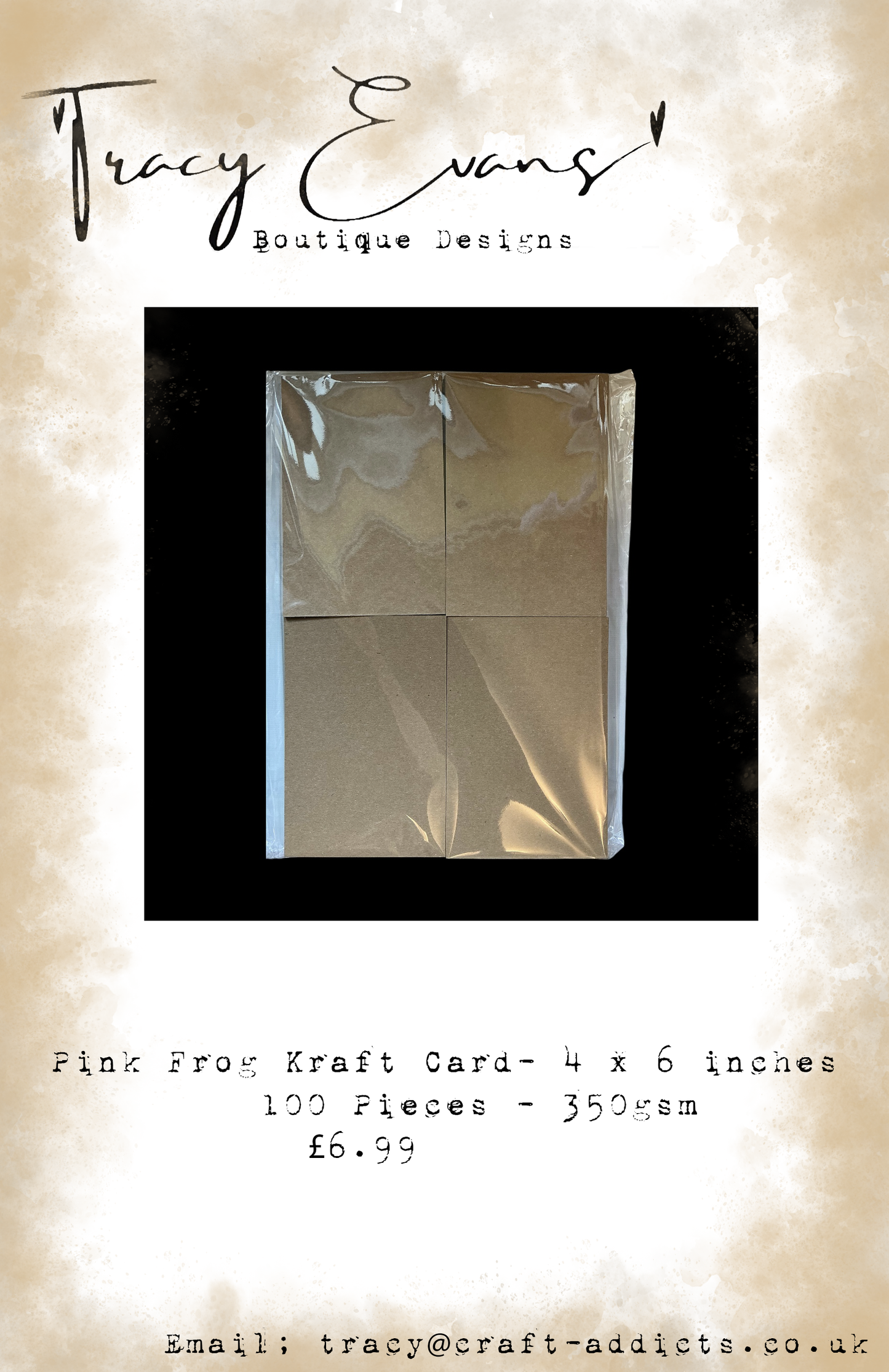 CA015 - Pink Frog Kraft Card 350gsm  4 x 6 Inches pack) (100 per pack)