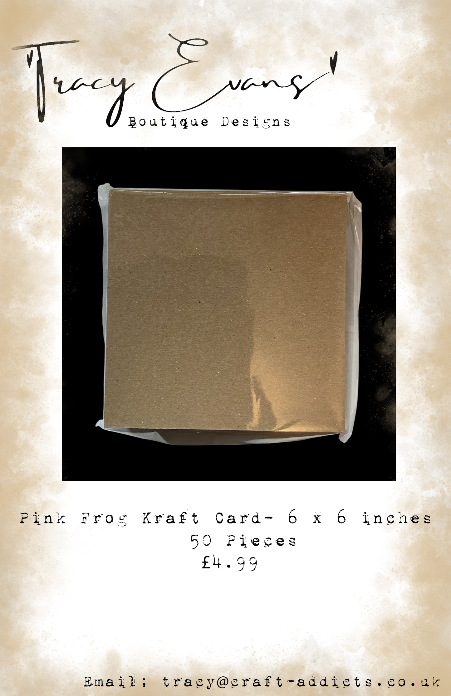 CA016 - Pink Frog Kraft Card 350gsm  6 x 6 Inches pack (100 per pack)