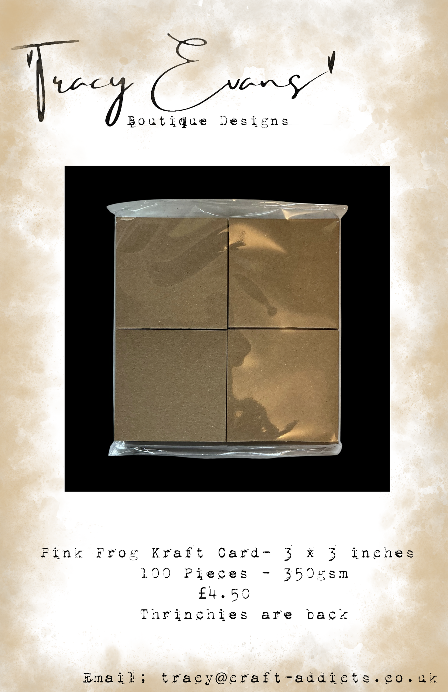 CA017 - 3 x 3 inch Kraft Card Pieces Pink Frog 350gsm Card - 100 pieces per pack (Thrinchies are back)