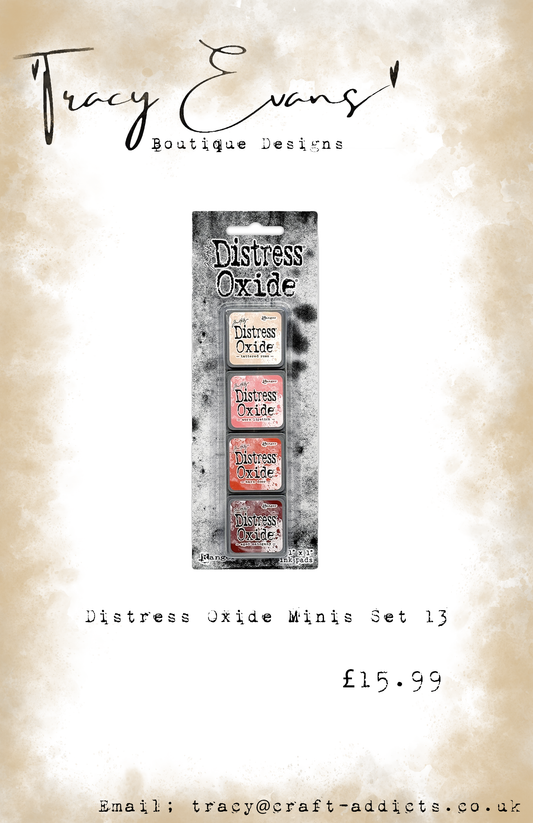 DI072 - Mini Distress Oxide Pad Kit 13 - Tattered Rose, Worn Lipstick, Barn Door, Aged Mahogany