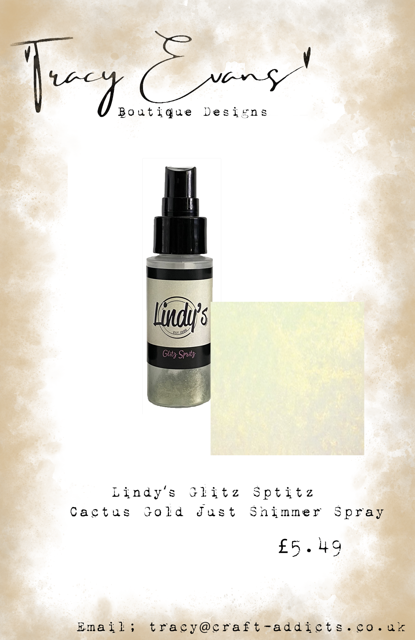 LI035 - Lindy’s Glitz Spritz Cactus Gold Just Shimmer Spray