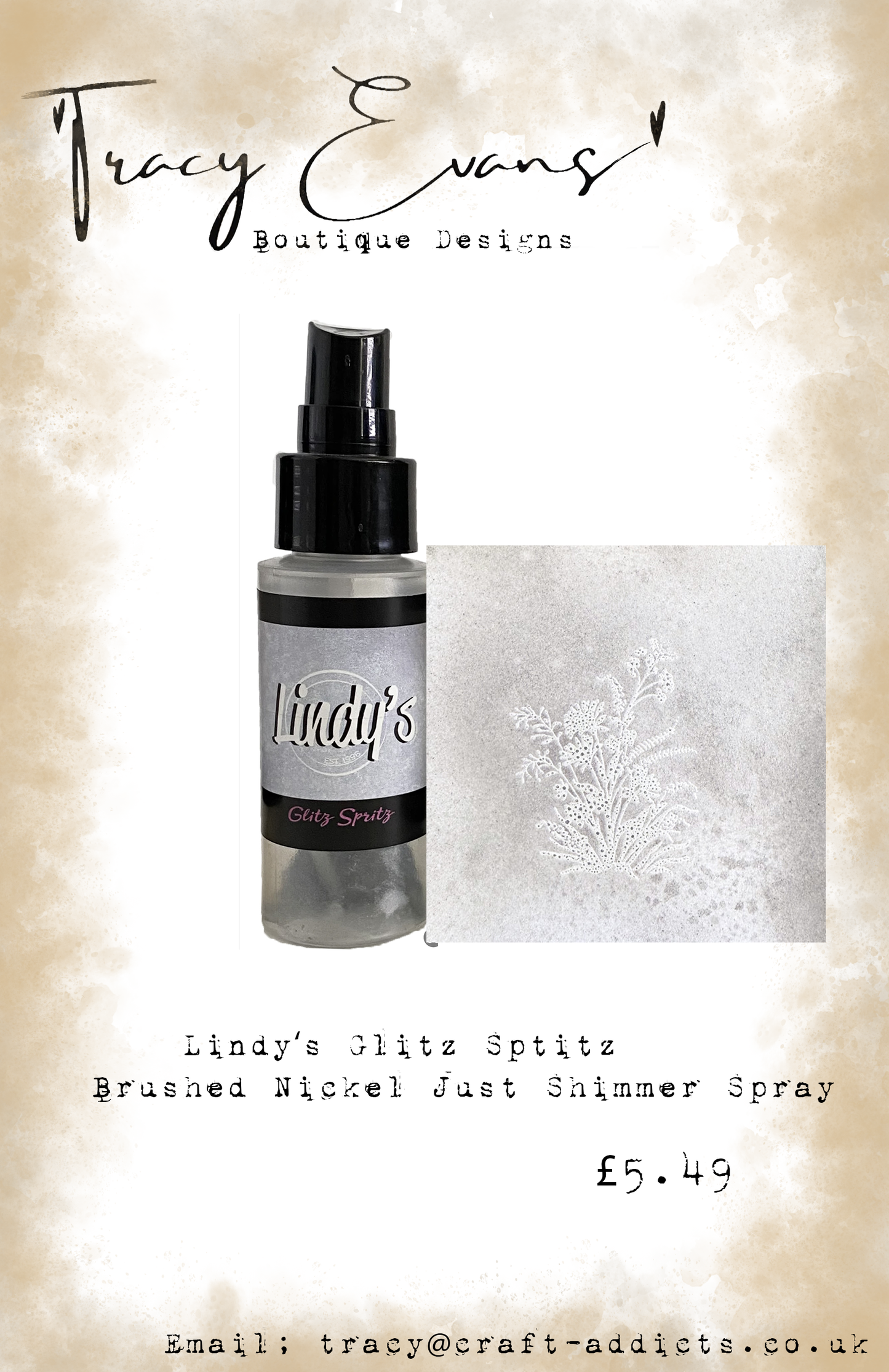 LI036 - Lindy’s Glitz Spritz Brushed Nickel Just Shimmer Spray