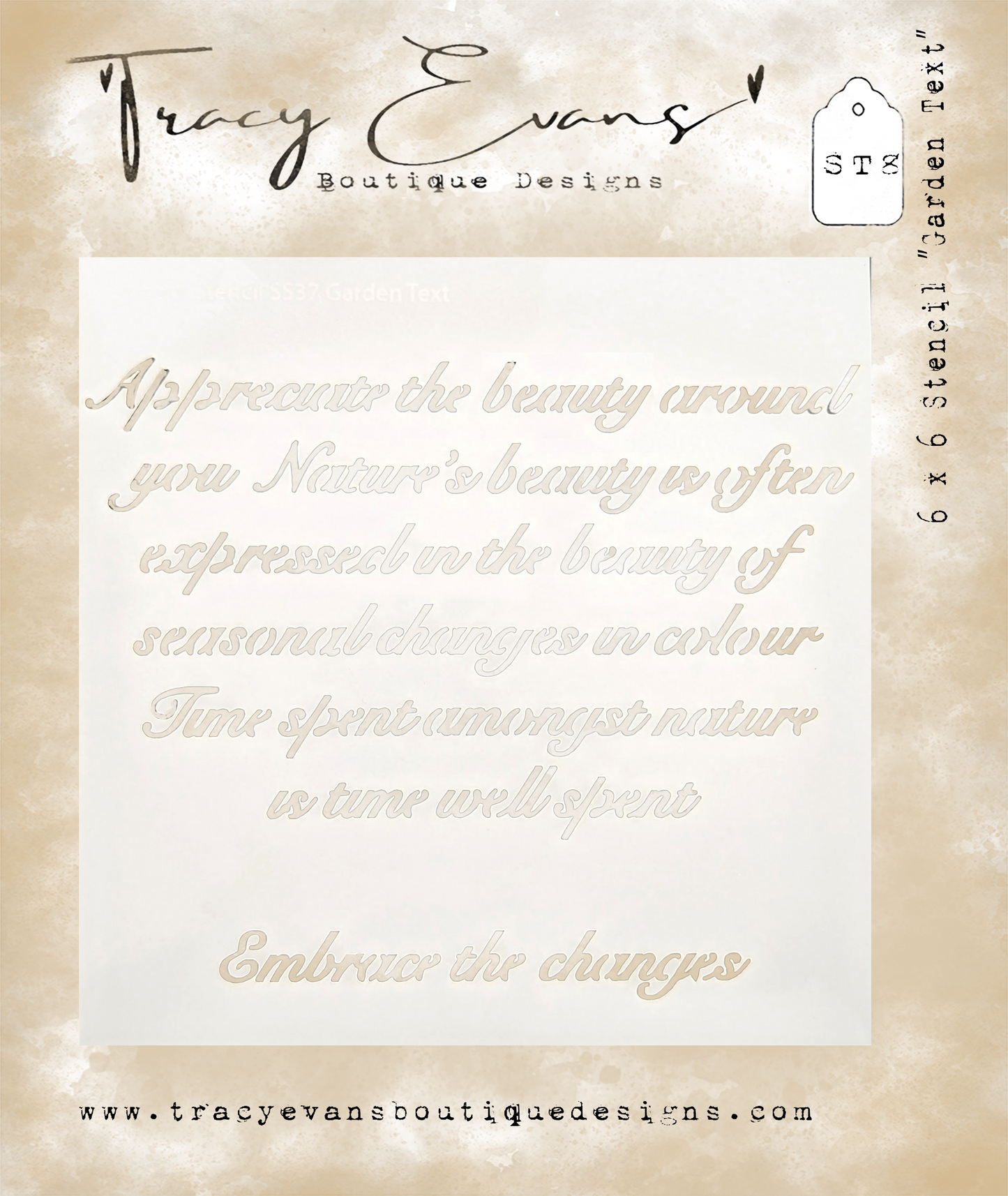 ST008 - Stencil "Garden Text” 6 x 6 inch Stencil