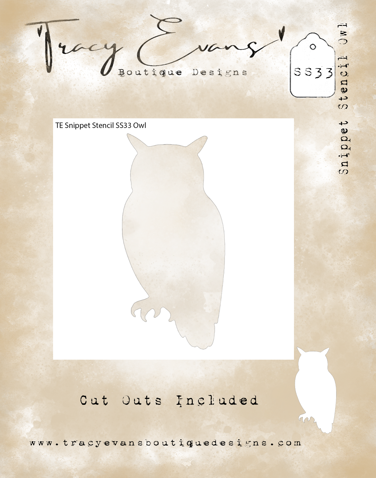 SS033 - Snippet Stencil Owl 4 x 4 inches Cut Out Included