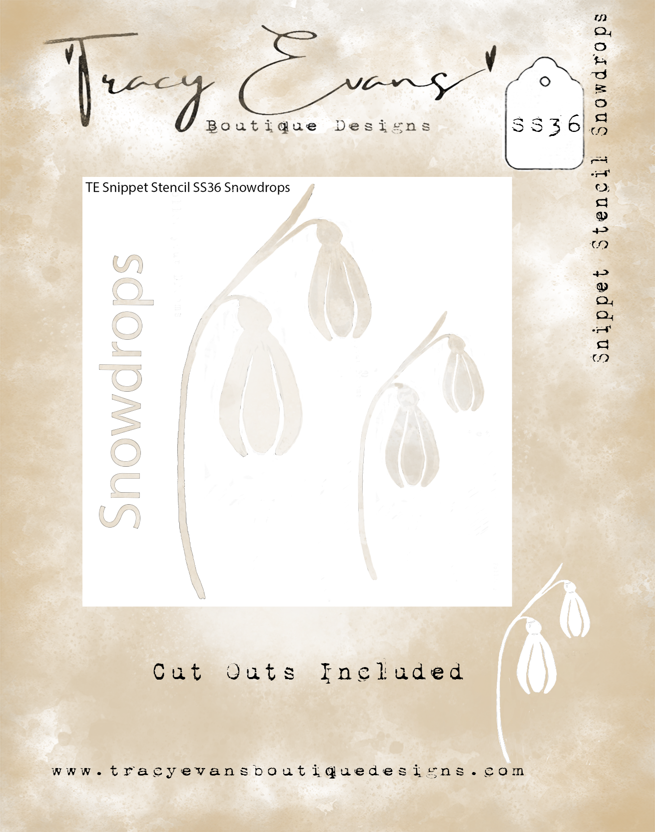 SS036 - Snippet Stencil Snowdrops 4 x 4 inches Cut Out Included