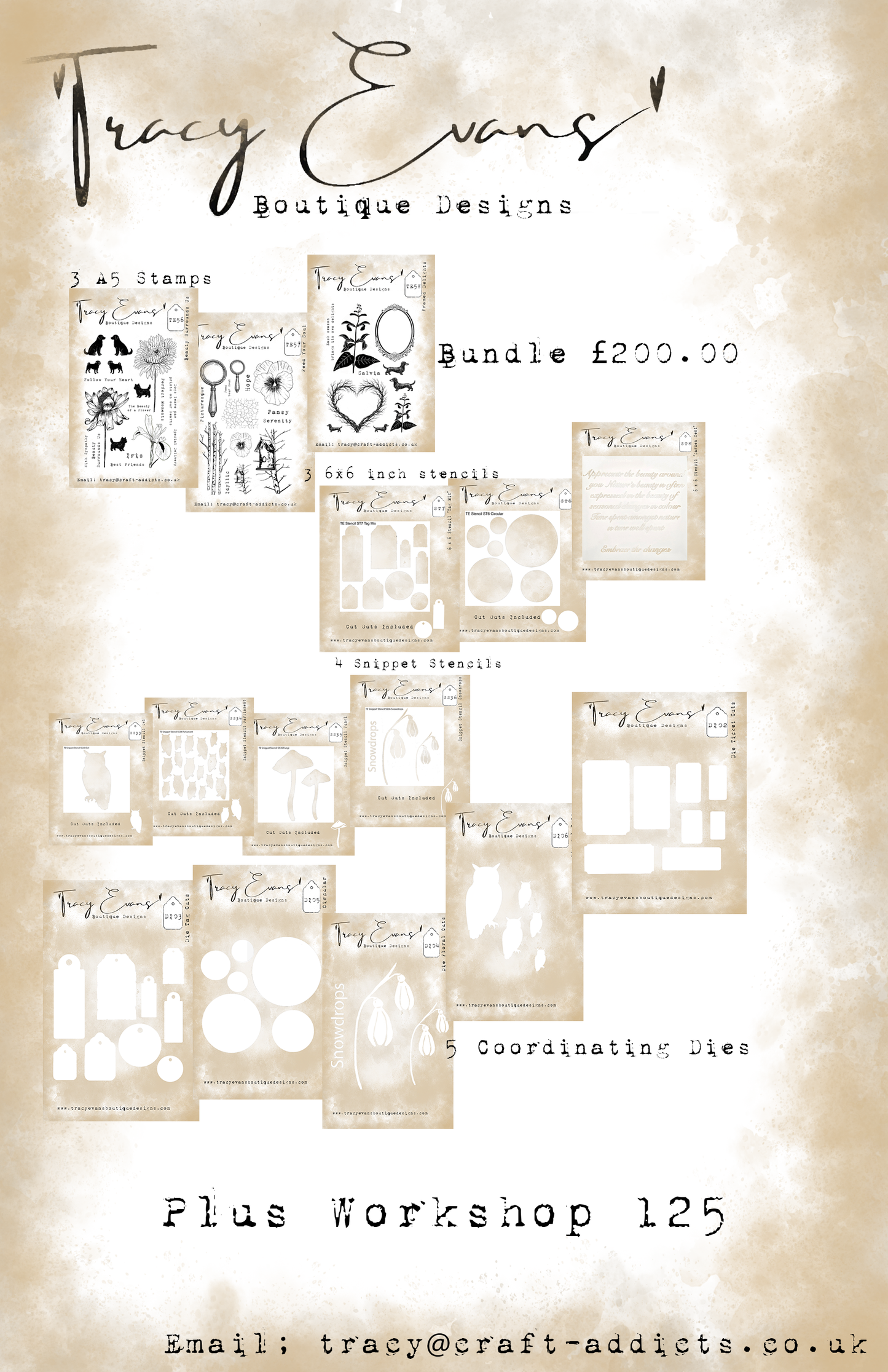 B024 - Bundle of Stamps TE56, TE57, TE58 Plus SS33-SS36 Plus ST6,ST7, ST8 plus 5 Die Sets Plus Workshop 125